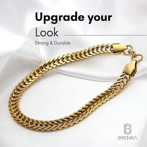 Baronyka Handmade Gold Bracelet for Men, Stainless Steel Link Chain Bracelet, 8" with Lobster Clasp, Waterproof Gold Rope Bracelet in Kuwait