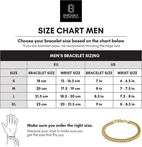 Baronyka Handmade Gold Bracelet for Men, Stainless Steel Link Chain Bracelet, 8" with Lobster Clasp, Waterproof Gold Rope Bracelet in Kuwait