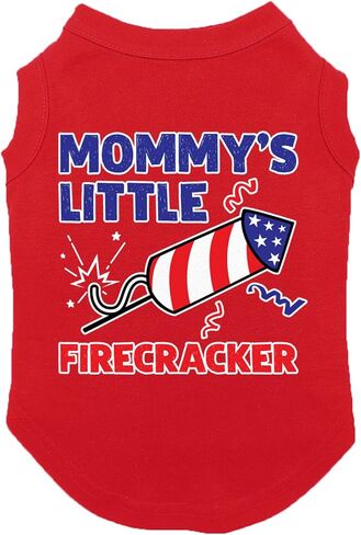 Mommy's Little Firecracker - USA Independence Day 4th of July Dog Shirt (Red, Small) in Kuwait
