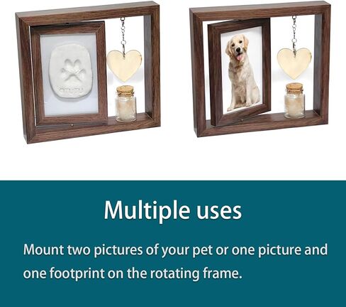 Dog or Cat Pawprint Keepsake Kit, Wooden Pet Picture Frame with Pet Hair Memorial Bottle, Pet Paw Print Impression Kit with 2 Clay, Personalized Gift for Pet Lovers in Saudi Arabia