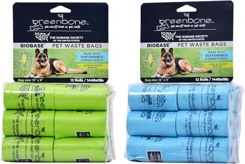 The Humane Society by Greenbone Biobase Pet Waste Bags - 12 Rolls - 144 Refills - Leak Proof 13 inch x 9 inch in Saudi Arabia