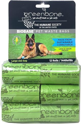 The Humane Society by Greenbone Biobase Pet Waste Bags - 12 Rolls - 144 Refills - Leak Proof 13 inch x 9 inch in Saudi Arabia