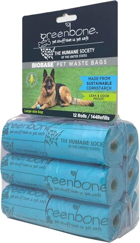 The Humane Society by Greenbone Biobase Pet Waste Bags - 12 Rolls - 144 Refills - Leak Proof 13 inch x 9 inch in Saudi Arabia