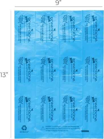 The Humane Society by Greenbone Biobase Pet Waste Bags - 12 Rolls - 144 Refills - Leak Proof 13 inch x 9 inch in Saudi Arabia