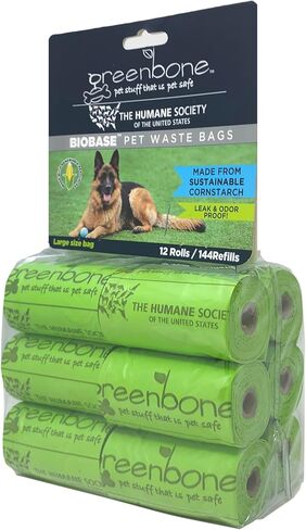 The Humane Society by Greenbone Biobase Pet Waste Bags - 12 Rolls - 144 Refills - Leak Proof 13 inch x 9 inch in Saudi Arabia