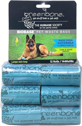The Humane Society by Greenbone Biobase Pet Waste Bags - 12 Rolls - 144 Refills - Leak Proof 13 inch x 9 inch in Saudi Arabia