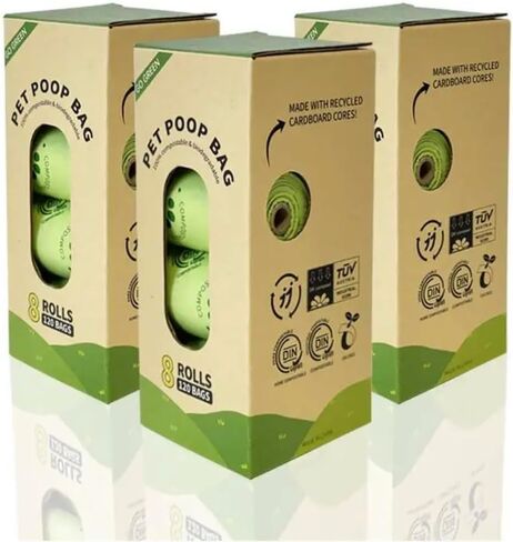 8 Rolls/120 Count, Dog waste bags 100% Eco-Friendly and Recycling Leak Proof Scented Green Waste Bags, Certified Biodegradable in Saudi Arabia