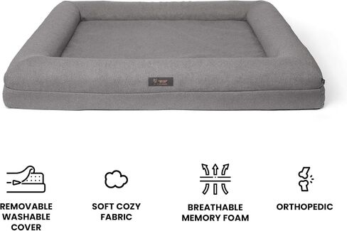 NANDOG Pet Gear Memory Foam Dog Bed - Orthopedic Plush Cushion for Comfortable Sleeping, Washable Cover - Ideal for Dogs with Joint Pain, Arthritis (Grey, Large) in Saudi Arabia
