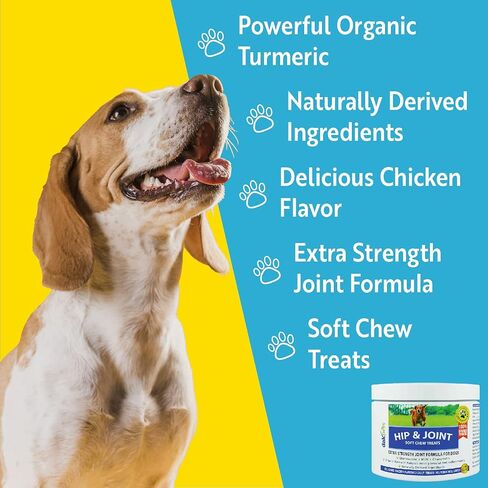 DakPets Glucosamine Chondroitin, MSM, Hip & Joint Supplement for Dogs, Organic Turmeric Soft Chews, Supports Healthy Joint Function and Helps with Pain Relief 120-Count in Saudi Arabia
