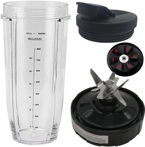 Replacement 6 FINS Gear Extractor Blades with 32oz cup with spout lid Works for Nutri NinjaProBL450-70/BL456-70/BL451-70/BL454-70 Nutri Ninja Auto-iQ BL480-70/BL480D-70/BL481-70/BL482-70/BL490-70 (3) in Saudi Arabia