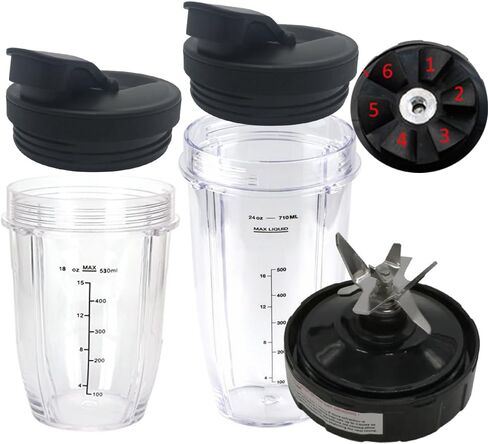 Replacement 6 FINS Gear Extractor Blades with 32oz cup with spout lid Works for Nutri NinjaProBL450-70/BL456-70/BL451-70/BL454-70 Nutri Ninja Auto-iQ BL480-70/BL480D-70/BL481-70/BL482-70/BL490-70 (3) in Saudi Arabia