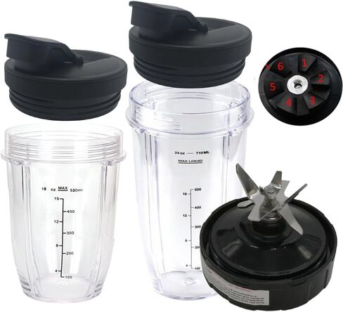Replacement 6 FINS Gear Extractor Blades with 32oz cup with spout lid Works for Nutri NinjaProBL450-70/BL456-70/BL451-70/BL454-70 Nutri Ninja Auto-iQ BL480-70/BL480D-70/BL481-70/BL482-70/BL490-70 (3) in Saudi Arabia