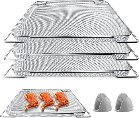 سلة مقلاة الهواء لفرن بريفيل الذكي مقلاة الهواء برو، 3 قطع 16.5 بوصة سلال شبكية من الفولاذ المقاوم للصدأ صينية بديلة للمقلاة الهوائية للفرن، فرن الميكروويف، غسالة الأطباق وأكثر من آمنة in Kuwait