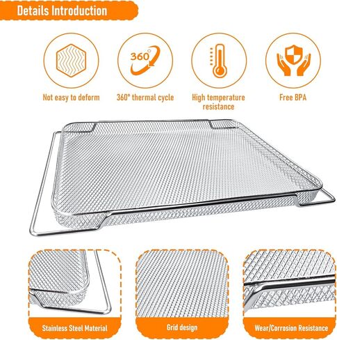 سلة مقلاة الهواء لفرن بريفيل الذكي مقلاة الهواء برو، 3 قطع 16.5 بوصة سلال شبكية من الفولاذ المقاوم للصدأ صينية بديلة للمقلاة الهوائية للفرن، فرن الميكروويف، غسالة الأطباق وأكثر من آمنة in Kuwait