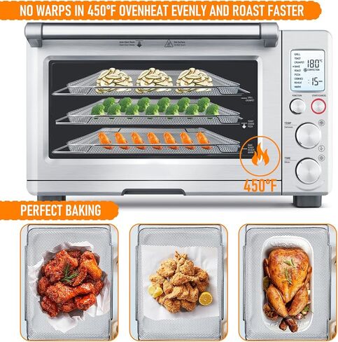 سلة مقلاة الهواء لفرن بريفيل الذكي مقلاة الهواء برو، 3 قطع 16.5 بوصة سلال شبكية من الفولاذ المقاوم للصدأ صينية بديلة للمقلاة الهوائية للفرن، فرن الميكروويف، غسالة الأطباق وأكثر من آمنة in Kuwait