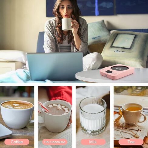 كوب قهوة أكثر دفئًا، سخانات المشروبات، سخان كوب لتدفئة القهوة المكتبية لتسخين القهوة والمشروبات والحليب والشاي والشوكولاتة الساخنة (وردي) in Kuwait