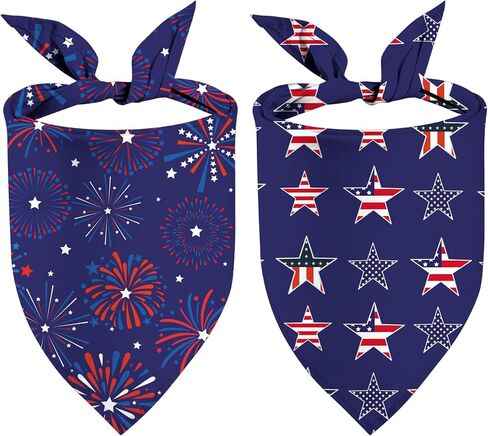 4Th of July Dog Bandanas, Double Sided 2 Pack Holiday Patriotic Puppy Bandanas, American Flag Stars Square Dog Kerchief Independence Day Dogs Gifts (05) in Saudi Arabia