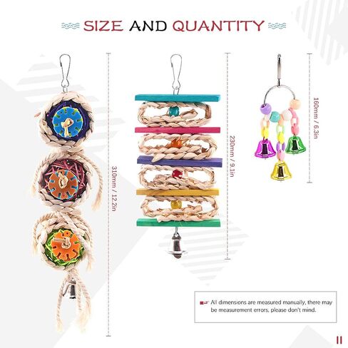 Hilitchi 3 Pack Bird Toys Set, Hanging Bells, Rattan Balls and Twisted String for Parrots, Parakeet, Conure, Cockatiel, Mynah, Love Birds Small Parakeet Cages Decorative Accessories in Saudi Arabia