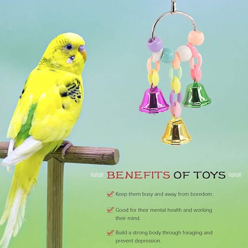Hilitchi 3 Pack Bird Toys Set, Hanging Bells, Rattan Balls and Twisted String for Parrots, Parakeet, Conure, Cockatiel, Mynah, Love Birds Small Parakeet Cages Decorative Accessories in Saudi Arabia