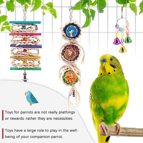 Hilitchi 3 Pack Bird Toys Set, Hanging Bells, Rattan Balls and Twisted String for Parrots, Parakeet, Conure, Cockatiel, Mynah, Love Birds Small Parakeet Cages Decorative Accessories in Saudi Arabia