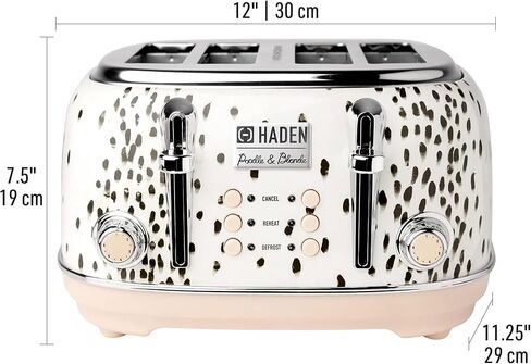 Haden Margate Poodle & Blonde Stainless Steel 4 Slice Toaster with Wide Slots, 6 Browning Control, and Removable Crumb Tray, Pale Pink/Chrome in Kuwait