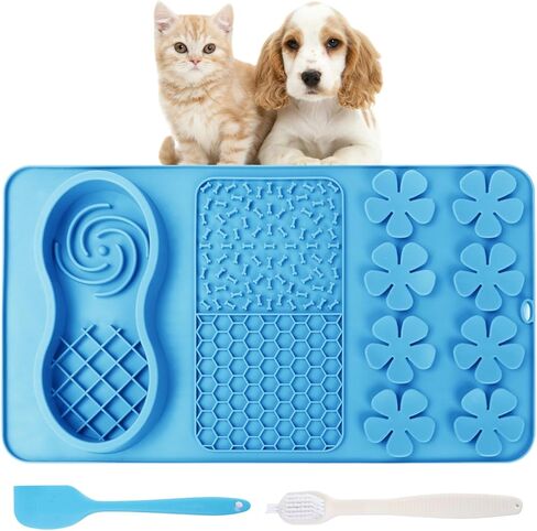 Dog Licking Treat Slow Feeder Snuffle Pet Calming Mat Anxiety Relief Training Wet Food Lick Pad with Suction Cup (Blue) in Saudi Arabia