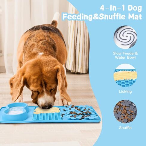 Dog Licking Treat Slow Feeder Snuffle Pet Calming Mat Anxiety Relief Training Wet Food Lick Pad with Suction Cup (Blue) in Saudi Arabia