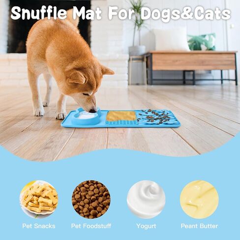 Dog Licking Treat Slow Feeder Snuffle Pet Calming Mat Anxiety Relief Training Wet Food Lick Pad with Suction Cup (Blue) in Saudi Arabia