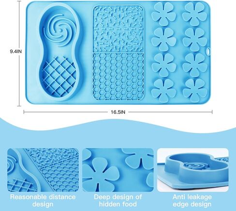 Dog Licking Treat Slow Feeder Snuffle Pet Calming Mat Anxiety Relief Training Wet Food Lick Pad with Suction Cup (Blue) in Saudi Arabia