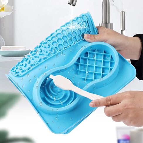 Dog Licking Treat Slow Feeder Snuffle Pet Calming Mat Anxiety Relief Training Wet Food Lick Pad with Suction Cup (Blue) in Saudi Arabia