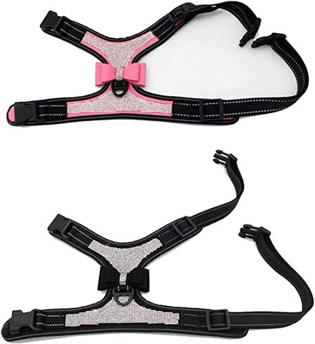 حجر الراين الكلب تسخير بلينغ كريستال نايلون عاكس لينة لطيف جرو طوق سترة الماس قابل للتعديل مع ربطة عنق سباركلي للكلاب الصغيرة المتوسطة الكبيرة القطط الحيوانات الأليفة الفتيات الوردي M in Kuwait