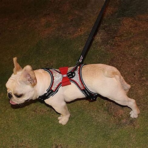 حجر الراين الكلب تسخير بلينغ كريستال نايلون عاكس لينة لطيف جرو طوق سترة الماس قابل للتعديل مع ربطة عنق سباركلي للكلاب الصغيرة المتوسطة الكبيرة القطط الحيوانات الأليفة الفتيات الوردي M in Kuwait
