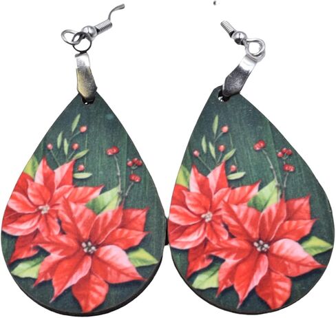 Red Poinsettia Flower Earrings - Christmas Teardrop Earrings in Saudi Arabia