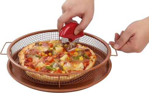 Deluxe Copper Crisper - 2-Pieces Nonstick Oven Air Fryer Pan/Tray & Mesh Basket Set - Air Fryer in Oven - Ideal for French Fry - Frozen Food, Baking Sheet without Oil - Bonus Pizza Cutter - WHG in Saudi Arabia