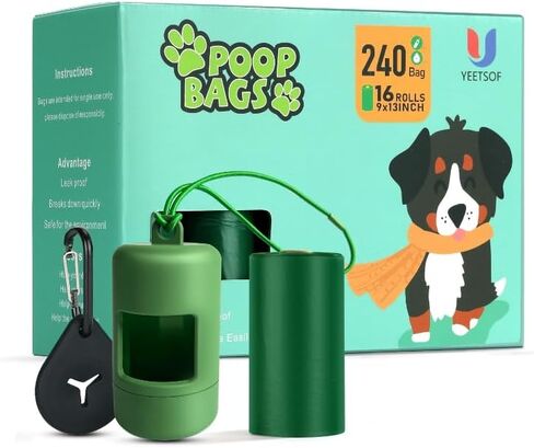 Dog Poop Bags Rolls With Dispenser and bags holder for Leash, Heavy Duty, Green, Unscented, Refill Rolls,16 Pack of 15, 240 Count. in Saudi Arabia