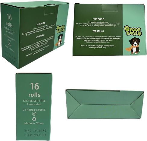 Dog Poop Bags Rolls With Dispenser and bags holder for Leash, Heavy Duty, Green, Unscented, Refill Rolls,16 Pack of 15, 240 Count. in Saudi Arabia