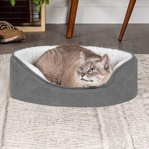Furhaven Orthopedic Dog Bed for Small Dogs w/ Removable Washable Cover, For Dogs Up to 12 lbs - Sherpa & Suede Oval Lounger - Gray, Small in Saudi Arabia