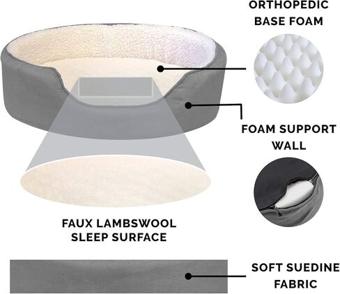 Furhaven Orthopedic Dog Bed for Small Dogs w/ Removable Washable Cover, For Dogs Up to 12 lbs - Sherpa & Suede Oval Lounger - Gray, Small in Saudi Arabia