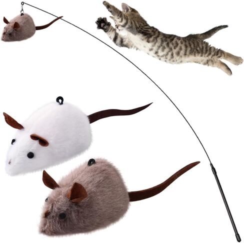 PAZ'S GIFT Cat Wand Toy, cat Stick Interactive Vocal Toy Mouse, Squeak, Mouse, cat Toy, cat Kick Toy, Suitable for All cat Types, 2-Pack in Saudi Arabia