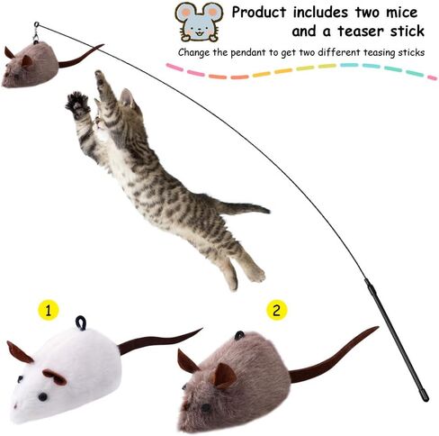 PAZ'S GIFT Cat Wand Toy, cat Stick Interactive Vocal Toy Mouse, Squeak, Mouse, cat Toy, cat Kick Toy, Suitable for All cat Types, 2-Pack in Saudi Arabia