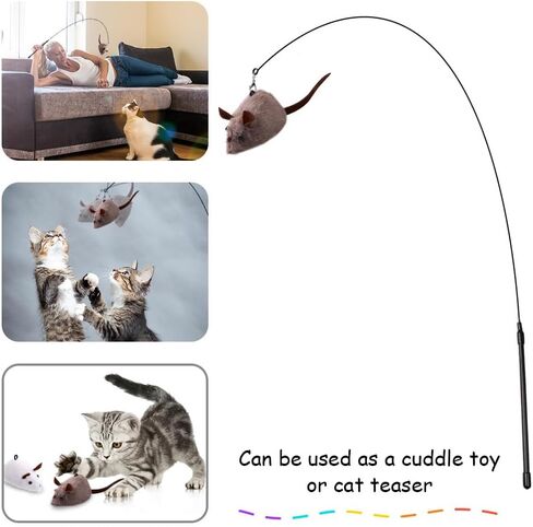 PAZ'S GIFT Cat Wand Toy, cat Stick Interactive Vocal Toy Mouse, Squeak, Mouse, cat Toy, cat Kick Toy, Suitable for All cat Types, 2-Pack in Saudi Arabia