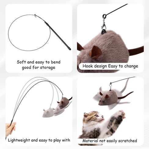 PAZ'S GIFT Cat Wand Toy, cat Stick Interactive Vocal Toy Mouse, Squeak, Mouse, cat Toy, cat Kick Toy, Suitable for All cat Types, 2-Pack in Saudi Arabia