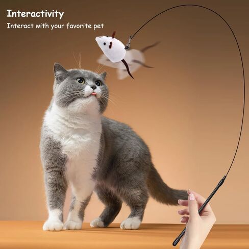 PAZ'S GIFT Cat Wand Toy, cat Stick Interactive Vocal Toy Mouse, Squeak, Mouse, cat Toy, cat Kick Toy, Suitable for All cat Types, 2-Pack in Saudi Arabia