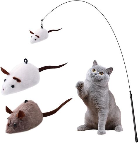 PAZ'S GIFT Cat Wand Toy, cat Stick Interactive Vocal Toy Mouse, Squeak, Mouse, cat Toy, cat Kick Toy, Suitable for All cat Types, 2-Pack in Saudi Arabia