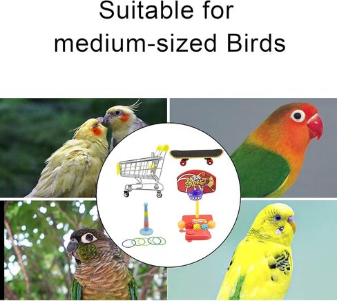 5 قطع من لعبة تدريب الطيور للببغاوات، لعبة ذكاء الببغاء، عربة تسوق صغيرة، حلقات تكديس كرة السلة، لعبة الطيور، مجموعة ألعاب حامل على سطح الطاولة لطيور الببغاء والكونيور والكوكاتيل in Kuwait