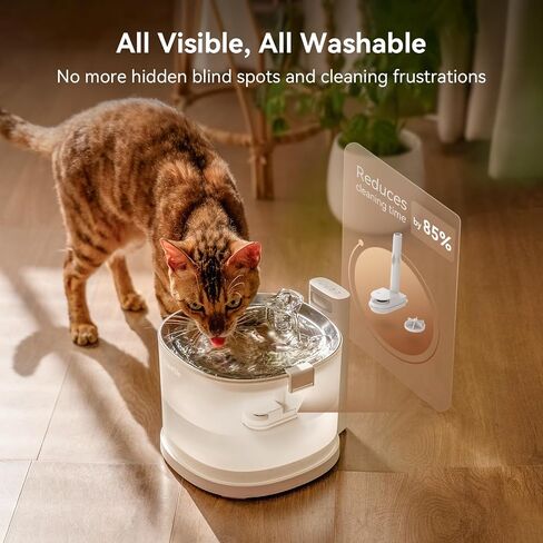 Cheerble Pumpless Cat Water Fountain, Wireless Pet Fountain Battery Operated, 2L/67oz E1+ Automatic Cat Water Dispenser MagDrive™ Technology Stainless Steel Tray, No Cleaning Hassle, BPA-Free in Saudi Arabia
