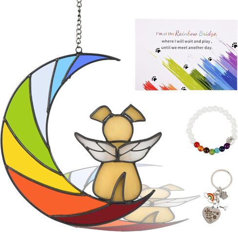 Stained Glass Dog Memorial Gifts for Loss of Dog,Rainbow Bridge Dog Memorial Gifts for Dogs,Pet Loss Sympathy Gift,Loss of Dog Sympahty Gift,Dog Bereavement Gift,Pet Memorial Dog Passing Away Gifts in Saudi Arabia