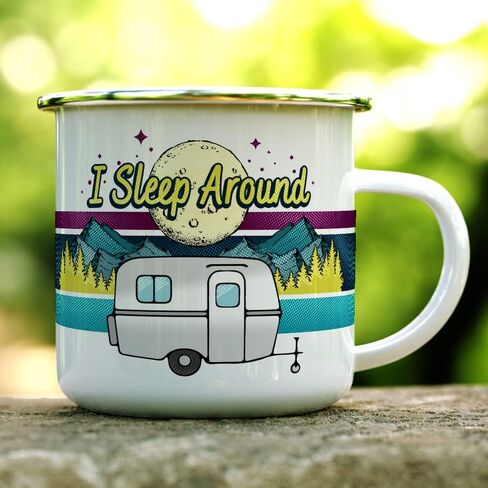 كوب قهوة Loftipop I Sleeparound Van Life Camper، كوب محب للسفر والتخييم والطبيعة (16oz) in Kuwait