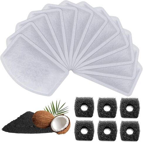 6PCS Cat Water Fountain Filters Replacement for ORSDA D30 67oz/2L Stainless Steel Pet Fountain, Carbon Filters with Triple Filtration System, 3PCS Pump Sponges in Kuwait