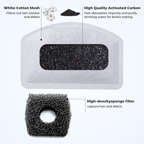 6PCS Cat Water Fountain Filters Replacement for ORSDA D30 67oz/2L Stainless Steel Pet Fountain, Carbon Filters with Triple Filtration System, 3PCS Pump Sponges in Kuwait